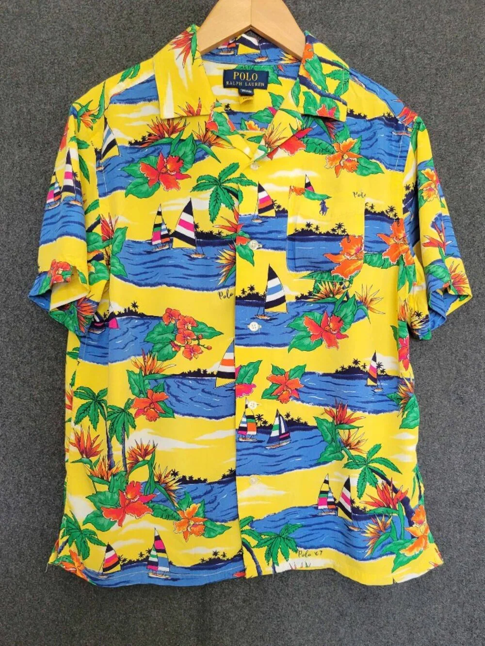 Polo Ralph Lauren Sailboat Tropical Print Camp Shirt Resort Cruise Kids M 10/12
